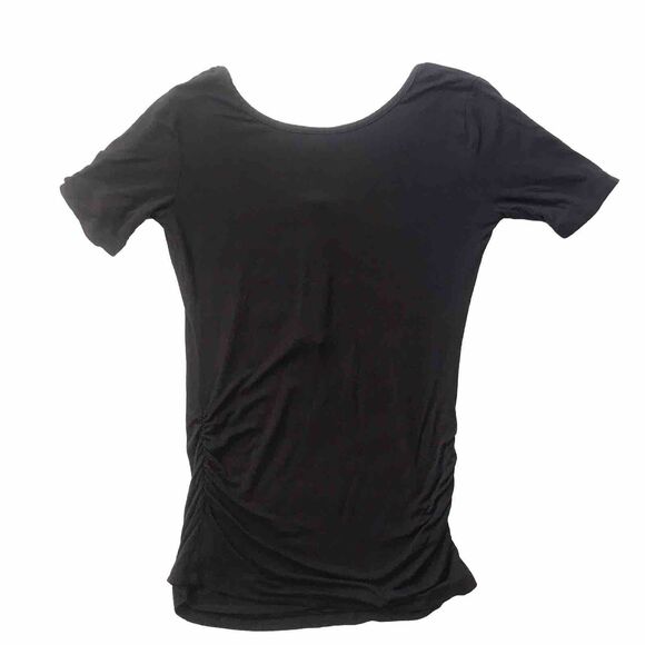 NOM Maternity Shirt Sz XS Purple Henley Button Front Short Sleeve Stretch Scoop - Picture 5 of 8